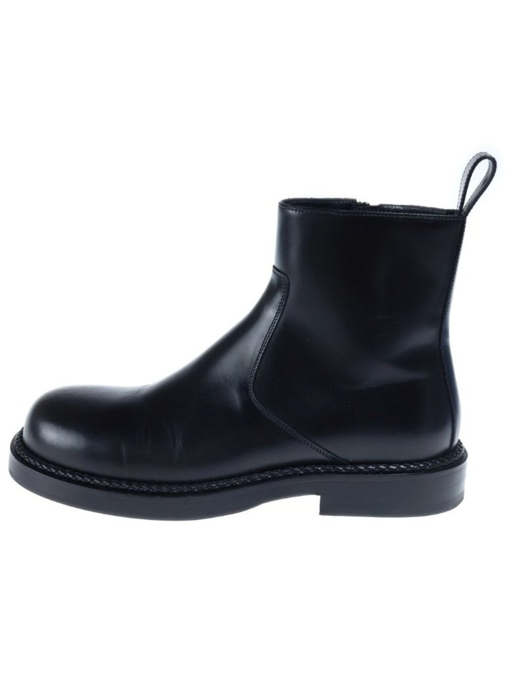 Bottega Veneta Side Zip Ankle Boots Leather Wood Sole Round Toe Black